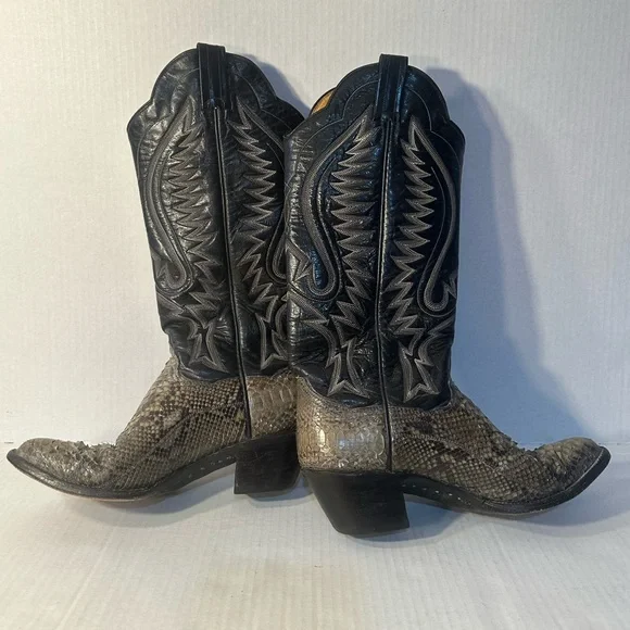 ❗️ Women’s Western Cowboy Cowgirl Black Leather Snakeskin Boots Size 6 Panhandle - Picture 3 of 14